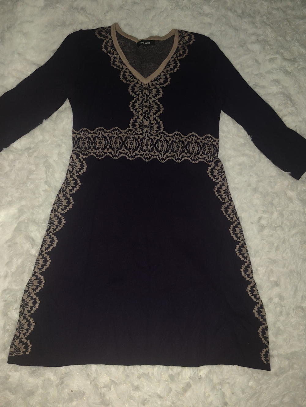 Nine West Purple Long Sleeve Dress with Tan Details